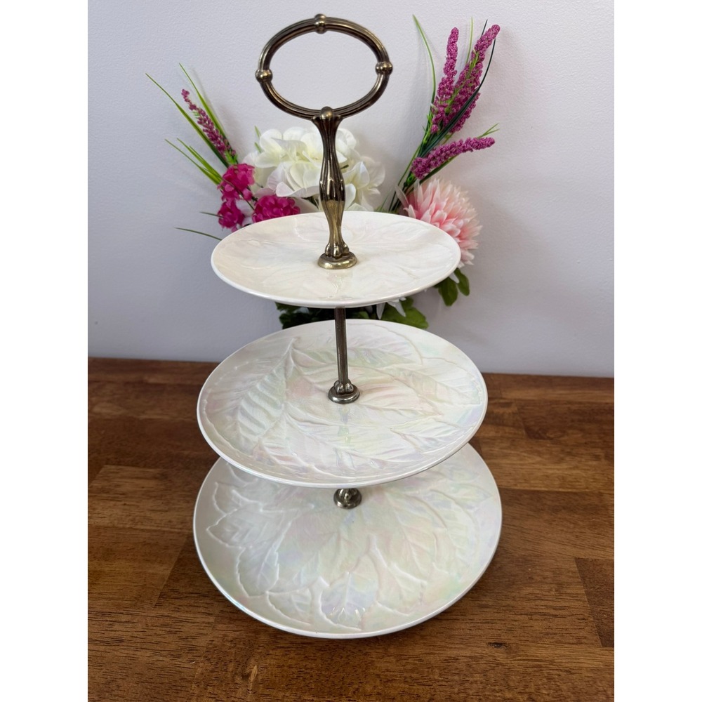 Royal Winton Grimwades Bone China 3 Tier Cake Stand Iridescent Leaf‎ England